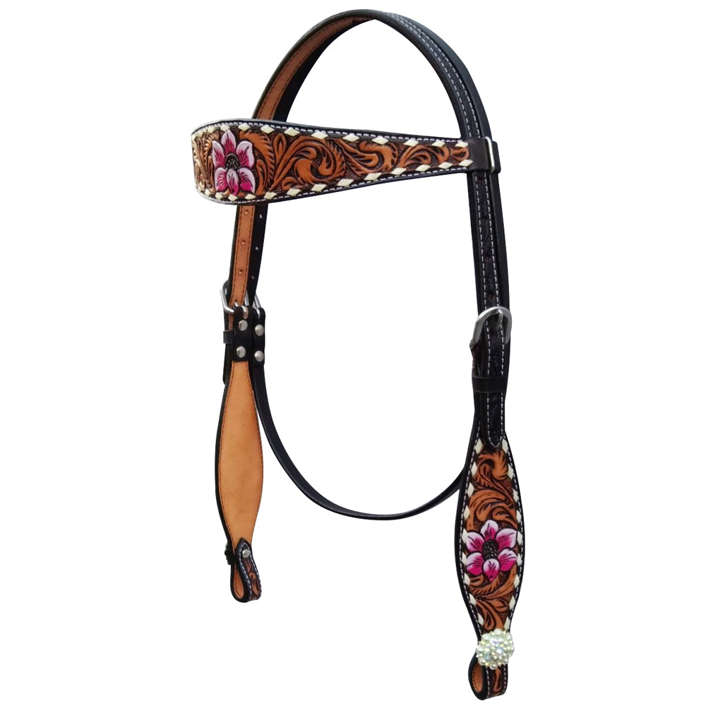 Bar H Equine American Leather Horse Saddle Tack One Ear Headstall | Breast Collar | Browband Headstall | Wither Strap | Tack Set for Horses Tropical Chaya Collection