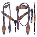 Bar H Equine American Leather Horse Saddle Tack One Ear Headstall | Breast Collar | Browband Headstall | Wither Strap | Tack Set for Horses Tropical Turquoise Curved Collection