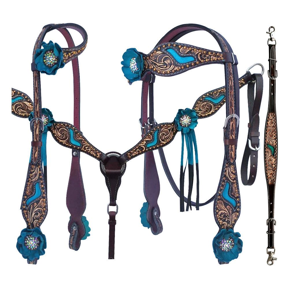 Bar H Equine American Leather Horse Saddle Tack One Ear Headstall  Breast Collar Browband Wither Strap Set