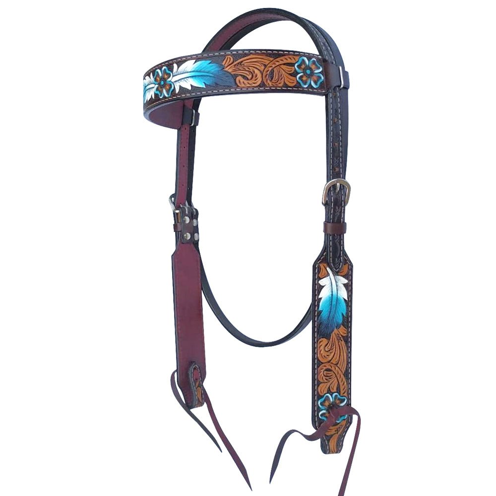Bar H Equine American Leather Horse Saddle Tack One Ear Headstall | Breast Collar | Browband Headstall | Wither Strap | Tack Set for Horses BER117