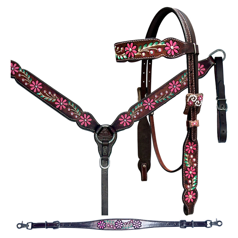 Bar H Equine American Leather Horse Saddle Tack Breast Collar Headstall Wither Strap Set