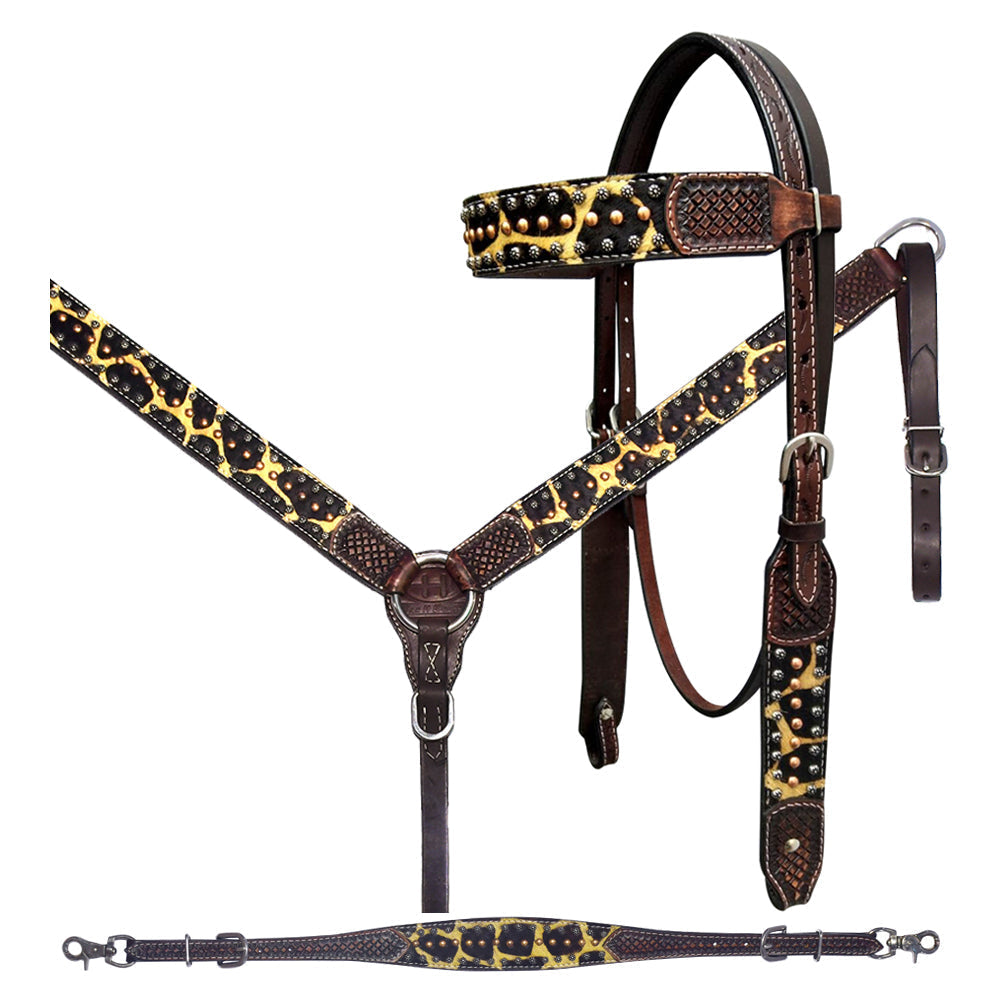Bar H Equine Premium Hand Tooled Leather Stainless Steel Hardware Breast Collar Brown