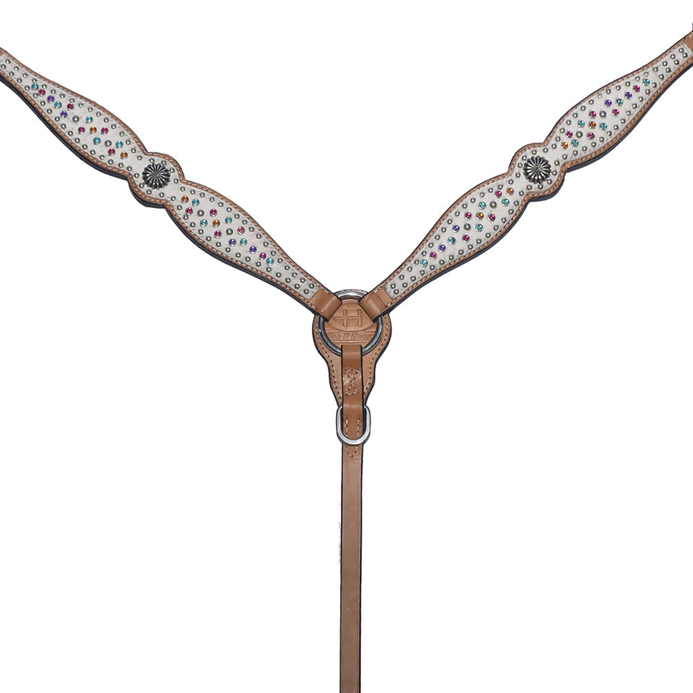Bar H Equine Western Horse Pinwheel  Genuine American Leather Breast Collar Headstall Tack Set