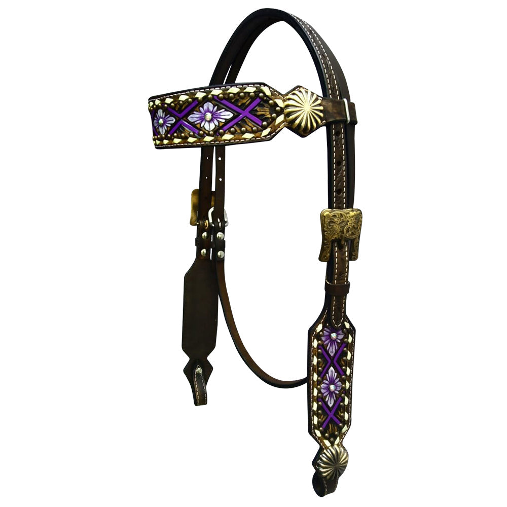 Bar H Equine Genuine Western American Leather Horse Premium Headstall & Breast Collar Set