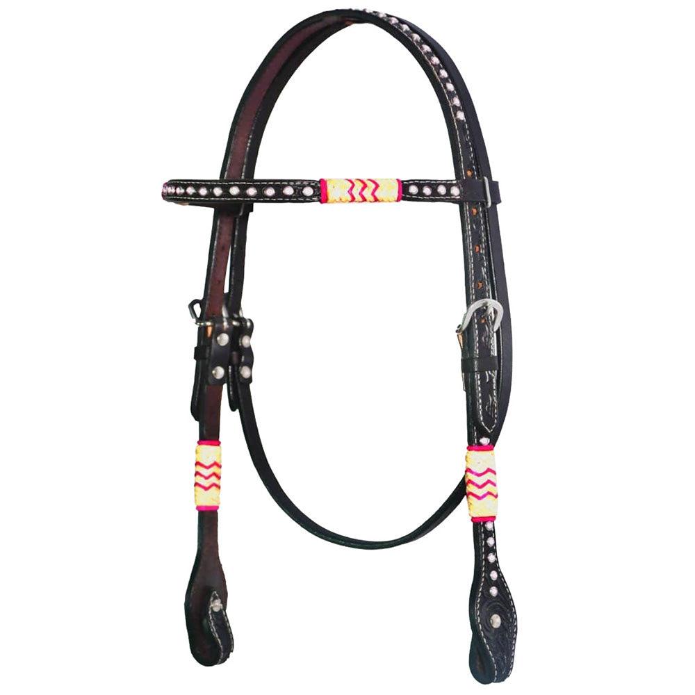 Bar H Equine Western Horse Rawhide Genuine American Leather Tack Set Brown
