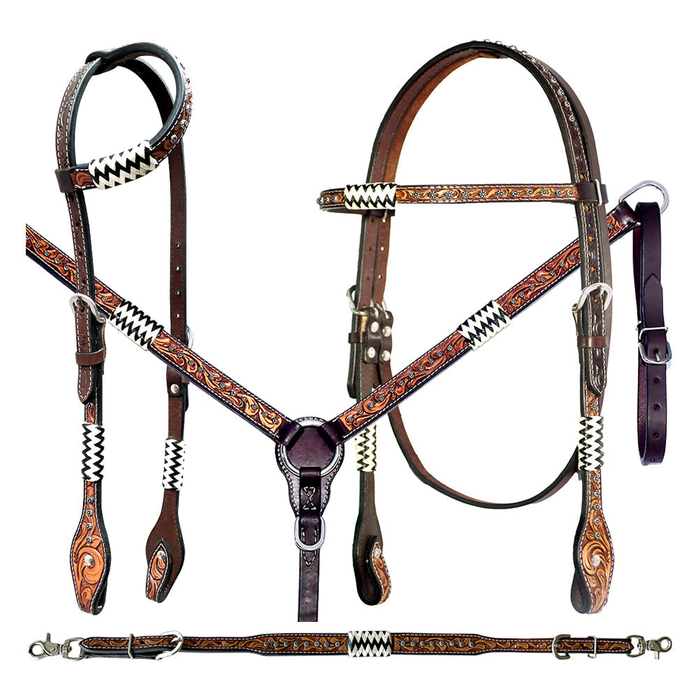 Bar H Equine American Leather Horse Saddle Tack One Ear Headstall | Breast Collar | Browband Headstall | Wither Strap | Tack Set BER213