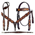 Bar H Equine Genuine Western American Leather Horse Premium Headstall & Breast Collar Set