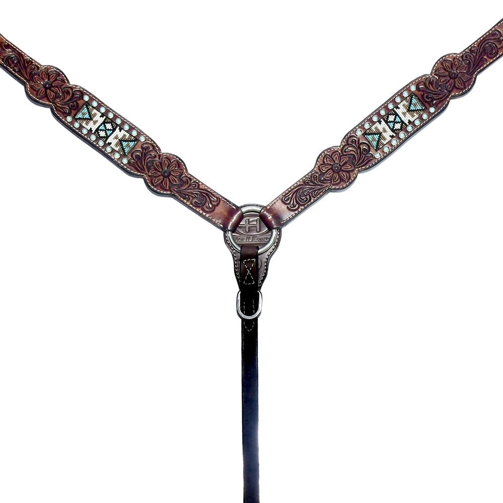 Bar H Equine Genuine Western American Leather Horse Premium Headstall & Breast Collar Set