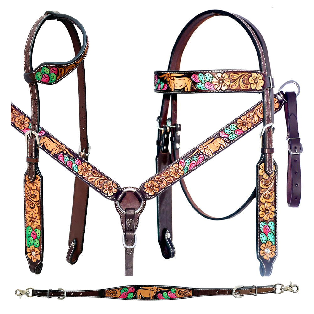 BAR H EQUINE Leather Horse Premium One Ear Headstall & Breast Collar Set