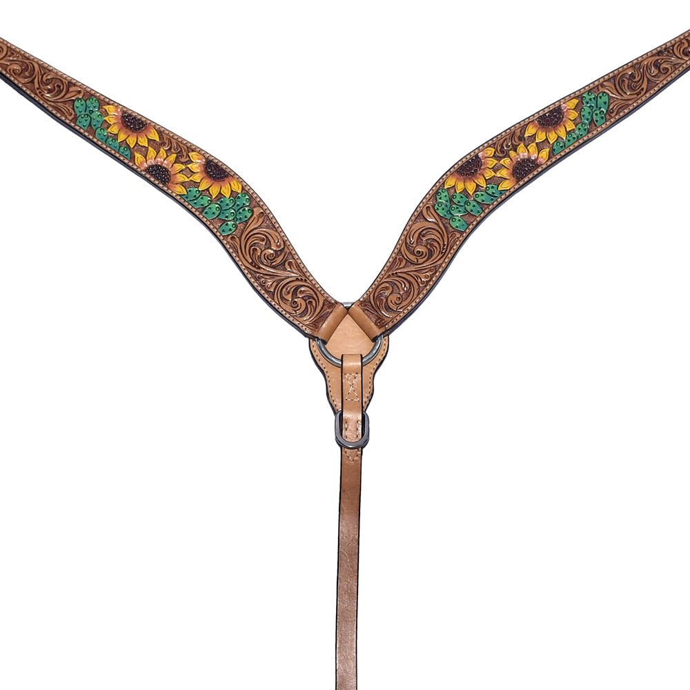 Bar H Equine Genuine Western American Leather Horse Premium Headstall & Breast Collar Set