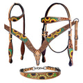 Bar H Equine Genuine Western American Leather Horse Premium Headstall & Breast Collar Set