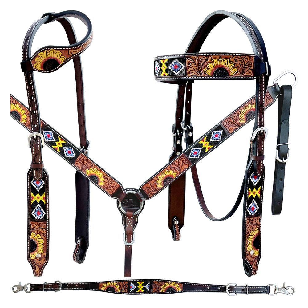 Bar H Equine American Leather Horse Saddle Tack One Ear Headstall | Breast Collar | Browband Headstall | Wither Strap | Tack Set BER261