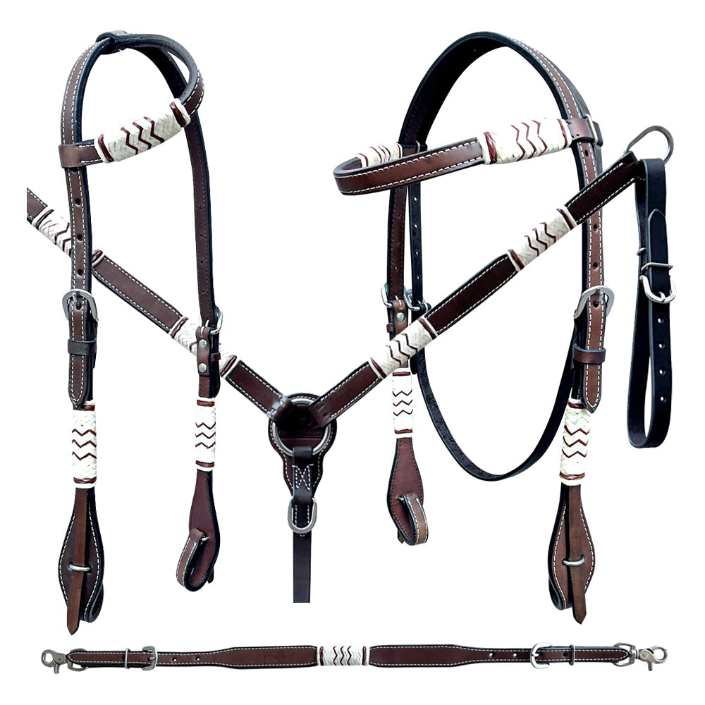 Bar H Equine American Leather Horse Saddle Tack One Ear Headstall | Breast Collar Browband Wither Strap Set BER271