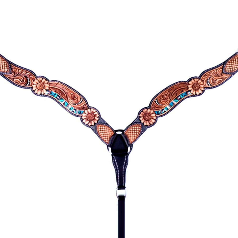 Bar H Equine Genuine Western American Leather Horse Premium Headstall & Breast Collar Set