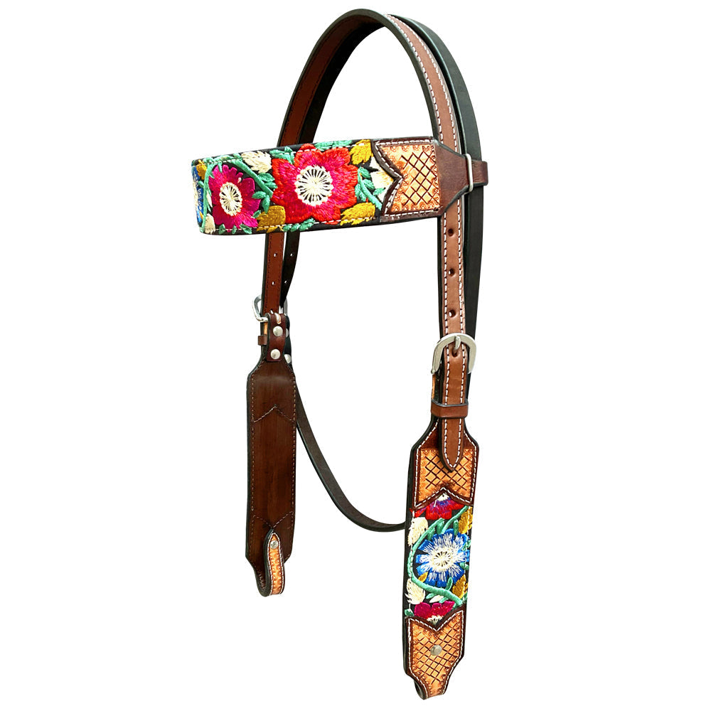 Bar H Equine Western Horse Floral Embroidery Design Genuine American Leather Tack Set