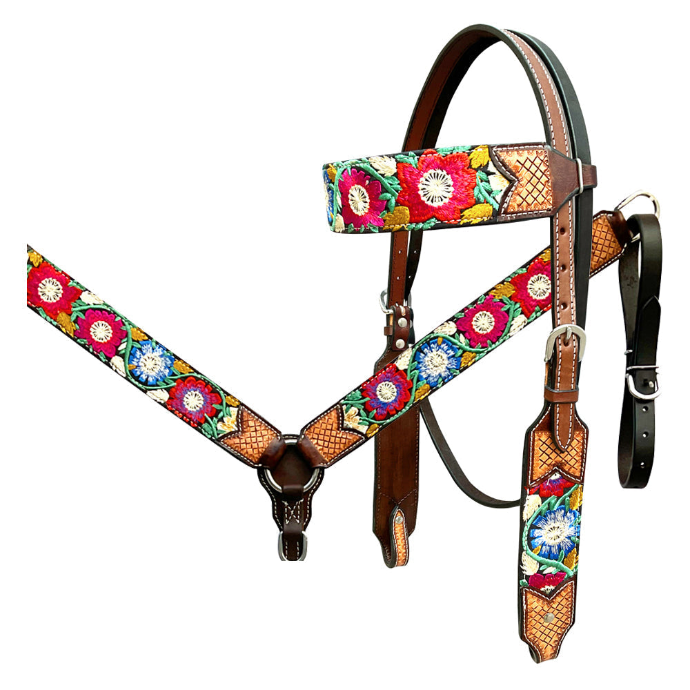 Bar H Equine Western Horse Floral Embroidery Design Genuine American Leather Tack Set
