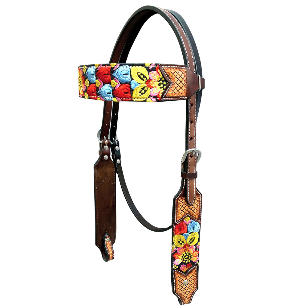 Bar H Equine Western Horse Floral Embroidery Design Genuine American Leather Tack Set