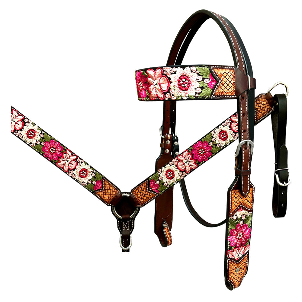 Bar H Equine Western Horse Floral Embroidery Design Genuine American Leather Tack Set