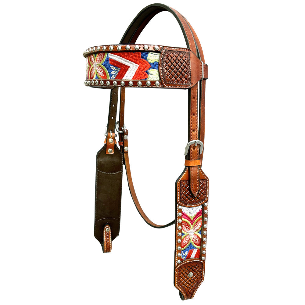 Bar H Equine Western Leather Horse Headstall & Breast Collar Brown