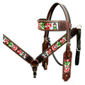 Bar H Equine Horse Genuine Leather embroidery design Breast Collar ,Headstall Brown