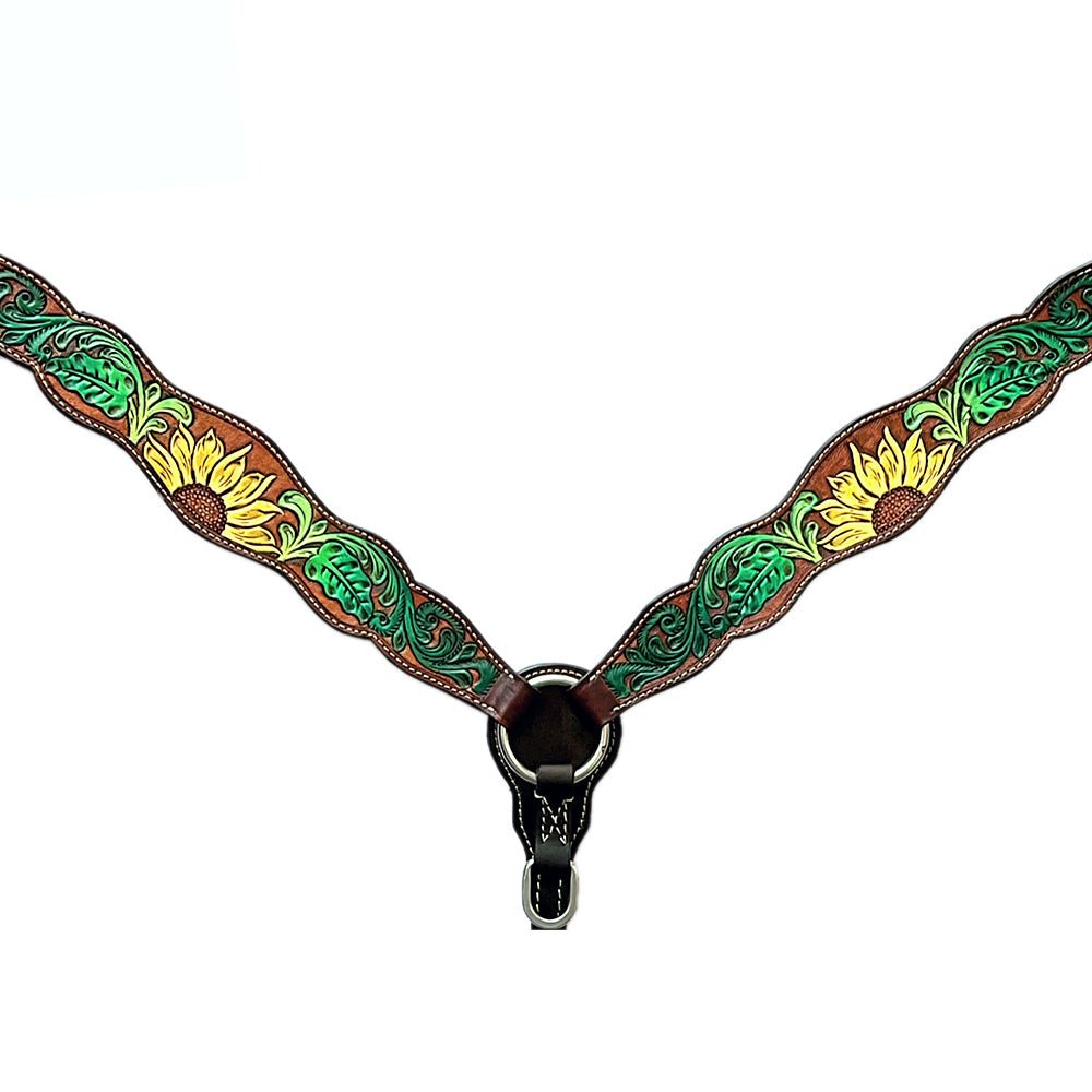 Bar H Equine Horse Genuine Leather Floral Design Hand Painted Tack Set Brown