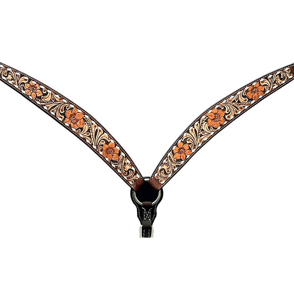 Bar H Equine Genuine Western American Leather Horse Premium Headstall & Breast Collar Set