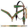 Bar H Equine Genuine Western American Leather Horse Premium Headstall & Breast Collar Set