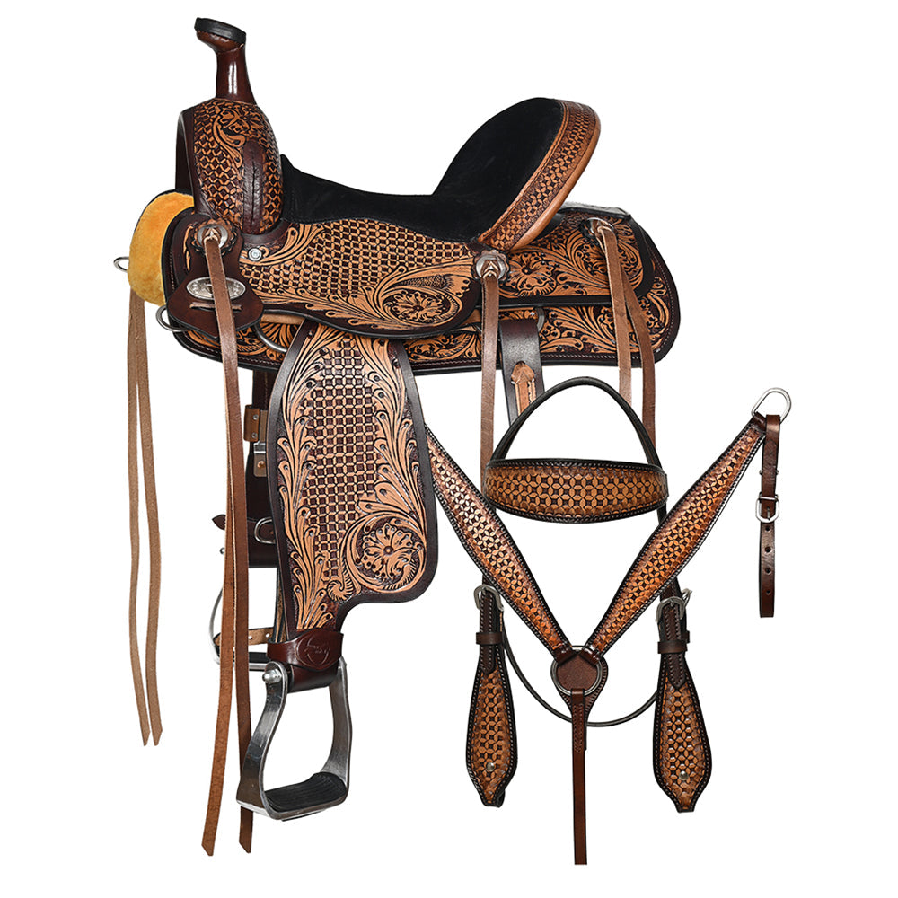 Comfytack Dark Brown Western Kids Youth Children Miniature Pony Saddle Leather Trail Tack Set | Hand Tooled Saddle | Western Saddle | Saddle for Horses | Horse Tack Set