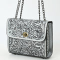 American Darling Hand-Tooled Leather Small Cross Body Bag with Floral Carving, Genuine Leather Build, Chain Strap & Well-Compartmentalized Interior