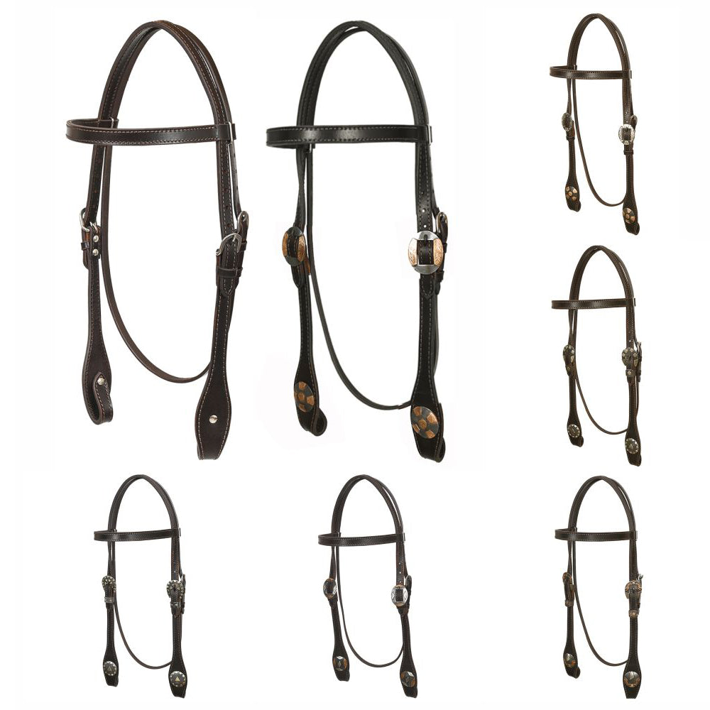 Hilason Western Horse Genuine Leather Headstall Bridle Engraved GS Concho Brown