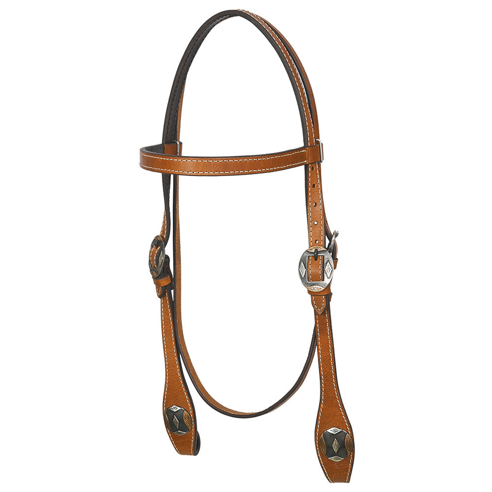 Hilason Western Horse Genuine Leather Headstall Bridle Engraved GS Concho Chestnut