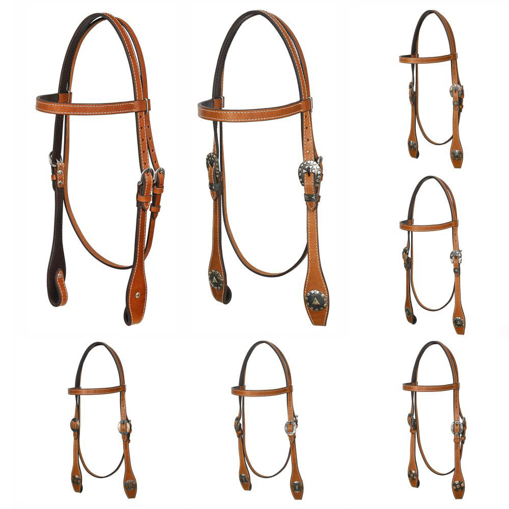 Hilason Western Horse Genuine Leather Headstall Bridle Engraved GS Concho Chestnut