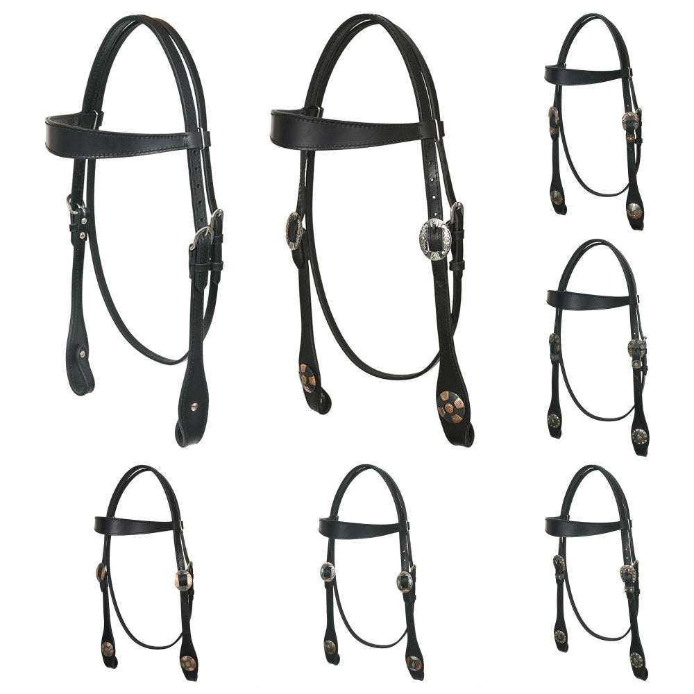 Hilason Western Horse Genuine Leather Headstall Bridle Engraved GS Concho Black