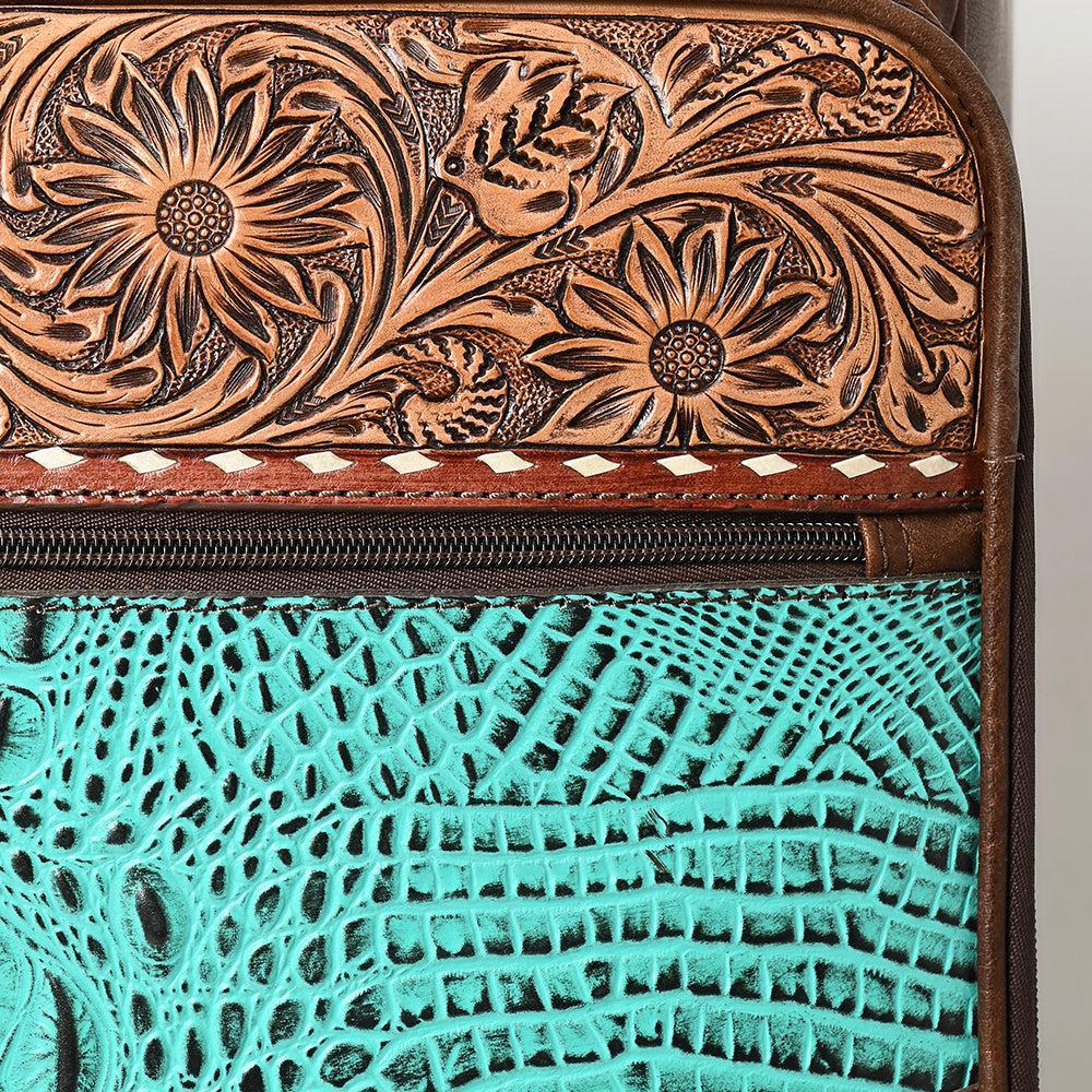 American Darling Travel Case Hand Tooled Crocodile embossed Genuine Leather