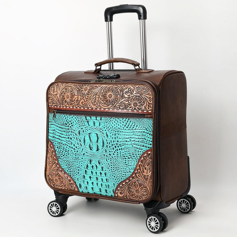 American Darling Travel Case Hand Tooled Crocodile embossed Genuine Leather