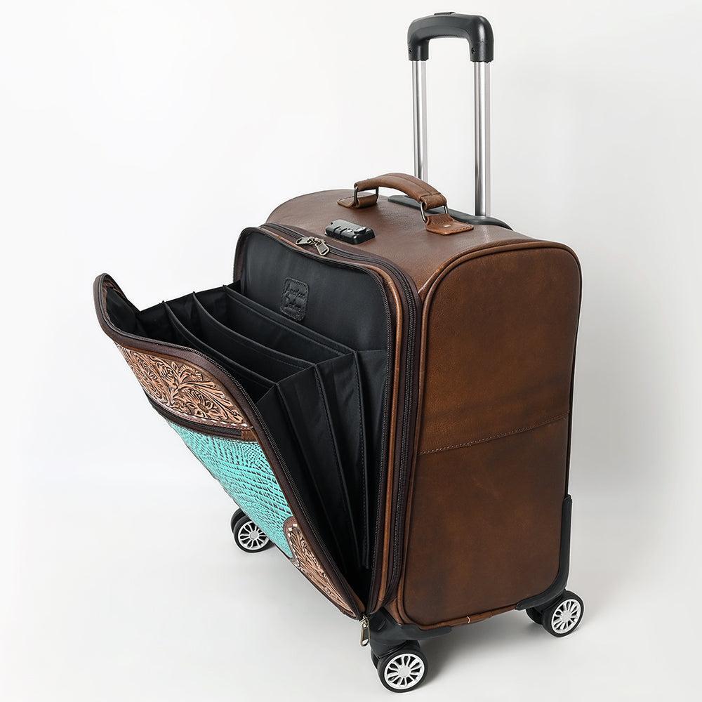 American Darling Travel Case Hand Tooled Crocodile embossed Genuine Leather