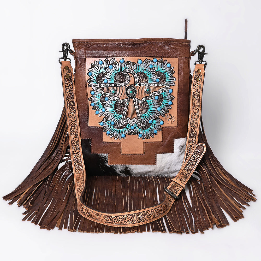 American Darling Messenger Hand Tooled Hair-On Genuine Leather