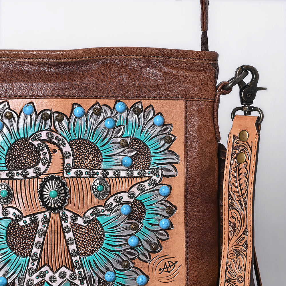 American Darling Messenger Hand Tooled Hair-On Genuine Leather