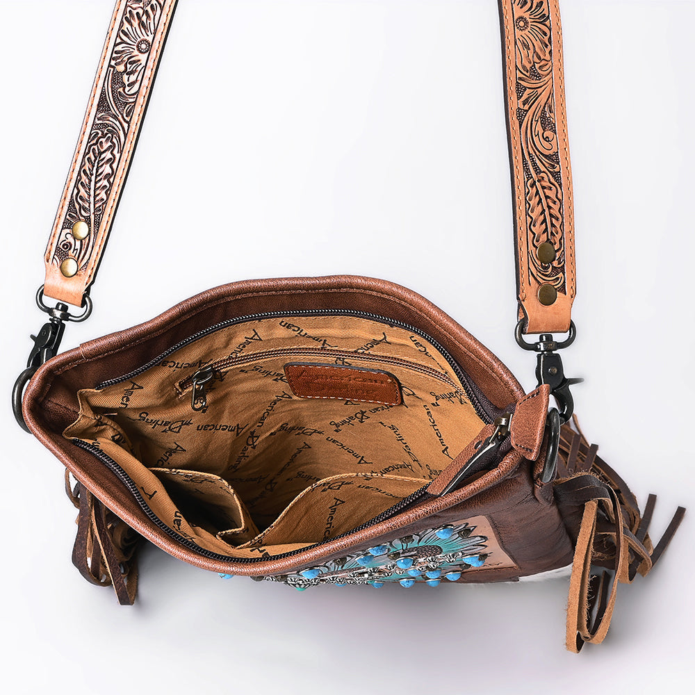 American Darling Messenger Hand Tooled Hair-On Genuine Leather