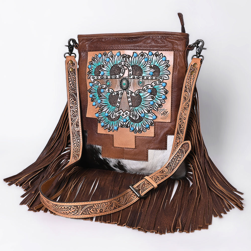 American Darling Messenger Hand Tooled Hair-On Genuine Leather