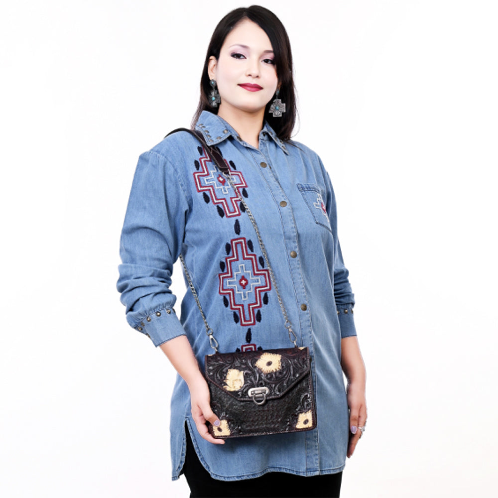 American Darling Crossbody Hand Tooled Genuine Leather