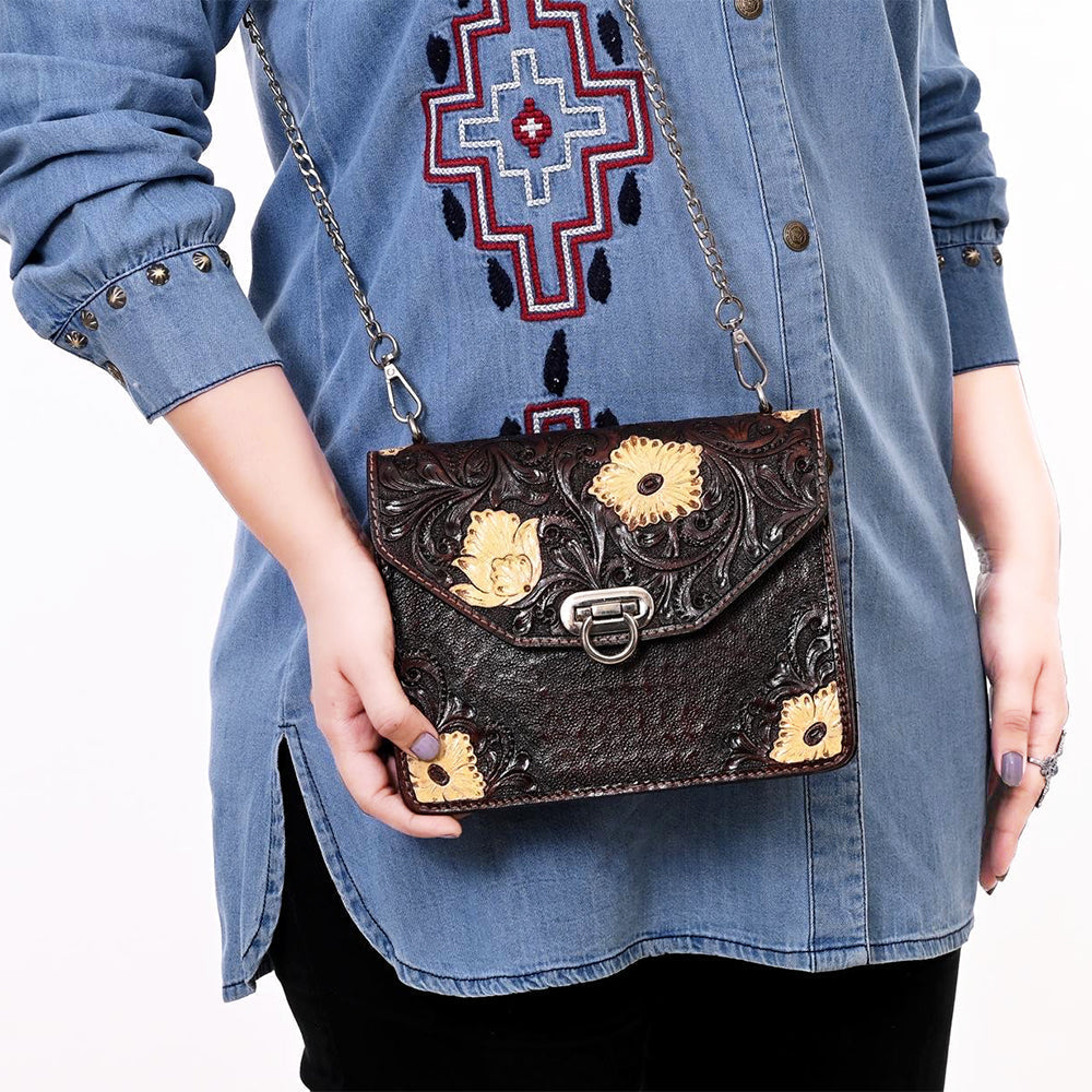 American Darling Crossbody Hand Tooled Genuine Leather