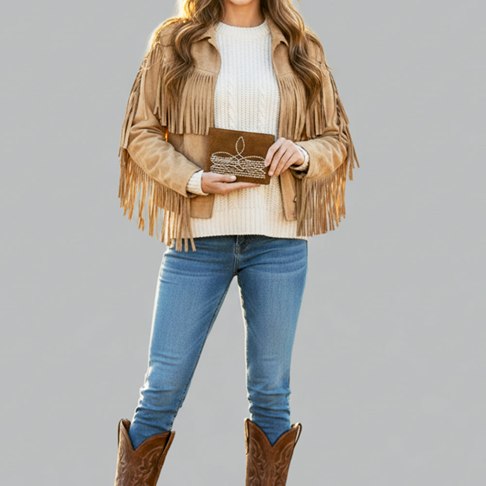 American Darling Wallet Western Genuine Leather Handcrafted Suede Pocket Bifold Wallet with Boot Stitched Design