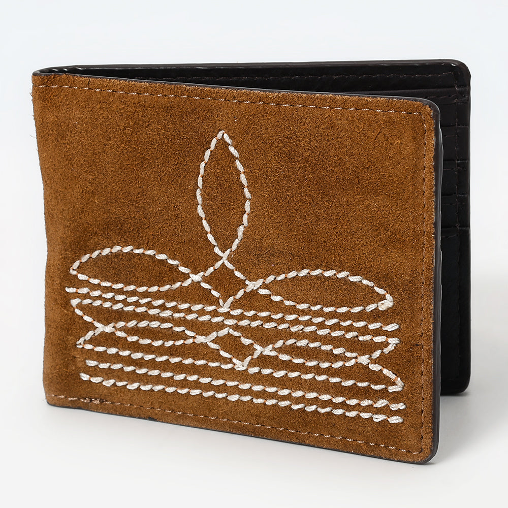 American Darling Wallet Western Genuine Leather Handcrafted Suede Pocket Bifold Wallet with Boot Stitched Design