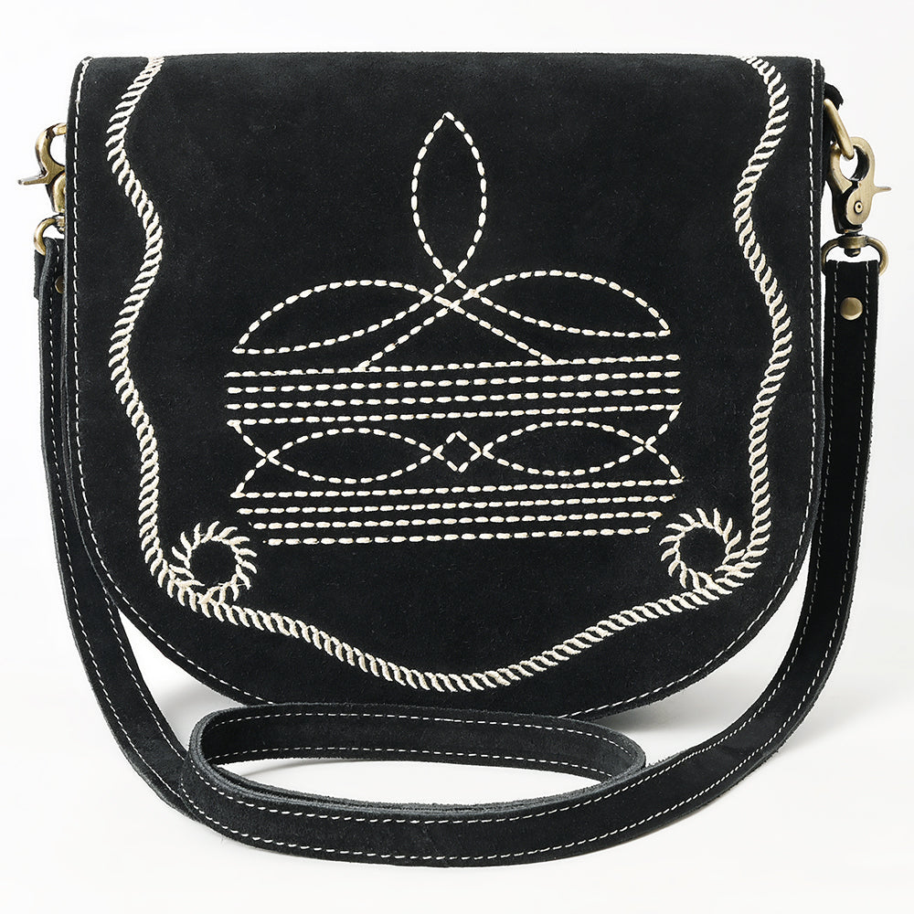 American Darling Genuine Suede Leather Cross body Bag Boot Stitched Embroidery Vegetable-Tanned Western Purse