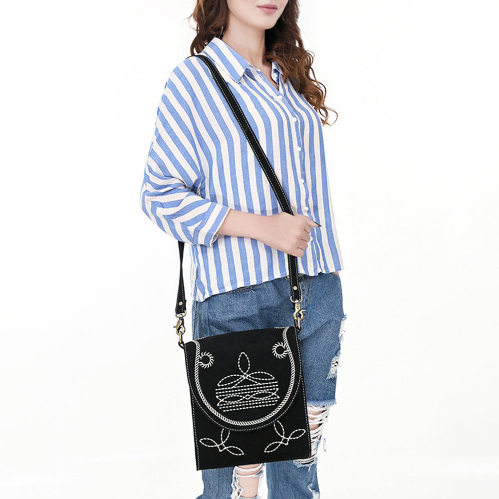 American Darling Suede Genuine Leather Cross body Bag Boot Stitched Embroidery Vegetable-Tanned Western Purse