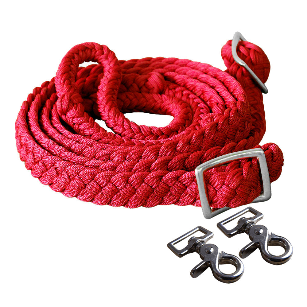 Hilason Braided Poly Barrel Racing Reins, Flat Grip Knots with Snaps — 1" x 8 ft