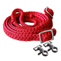 Hilason Braided Poly Barrel Racing Reins, Flat Grip Knots with Snaps — 1" x 8 ft