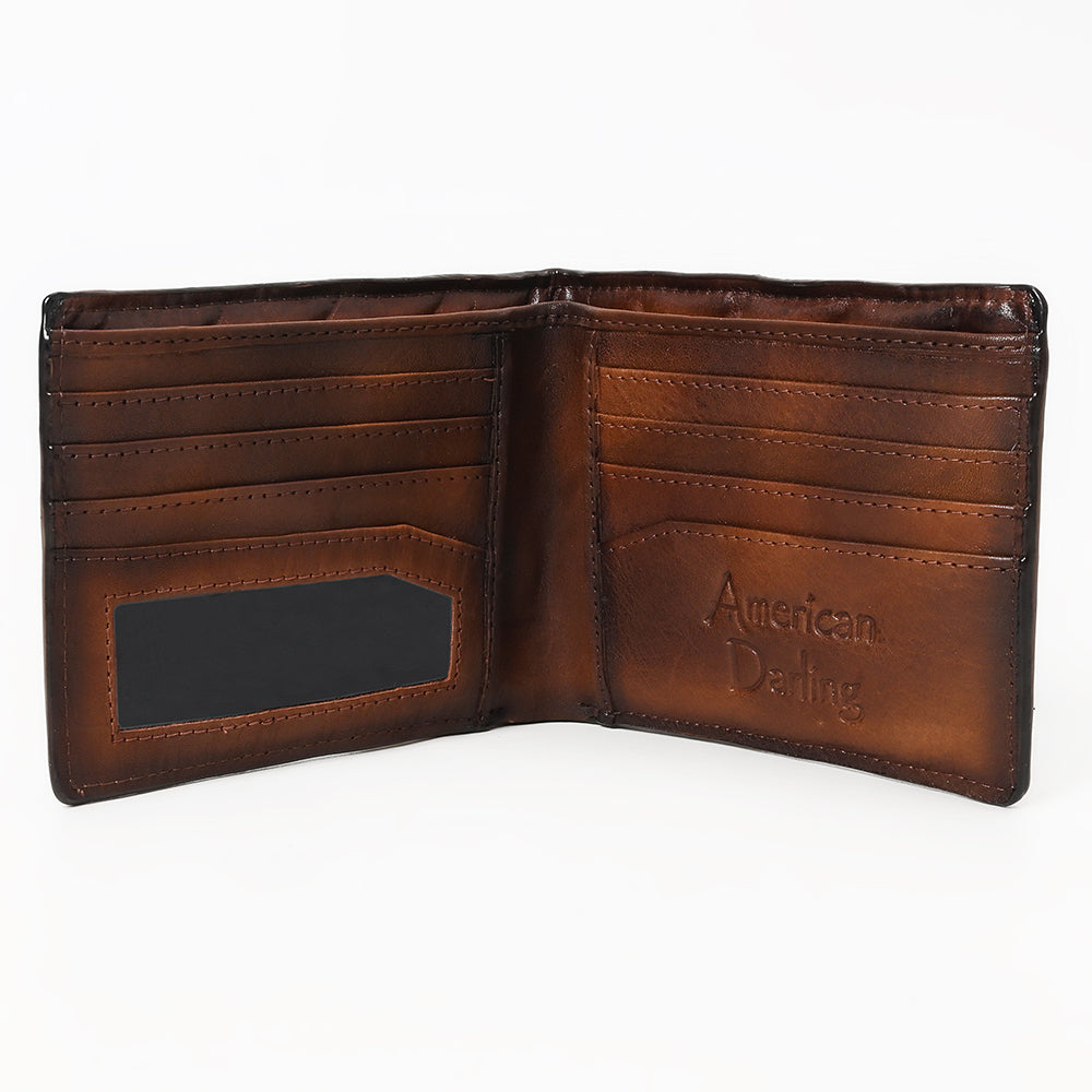 American Darling Wallet Western Genuine Leather Handcrafted Suede Pocket Bifold Wallet with Boot Stitched Design
