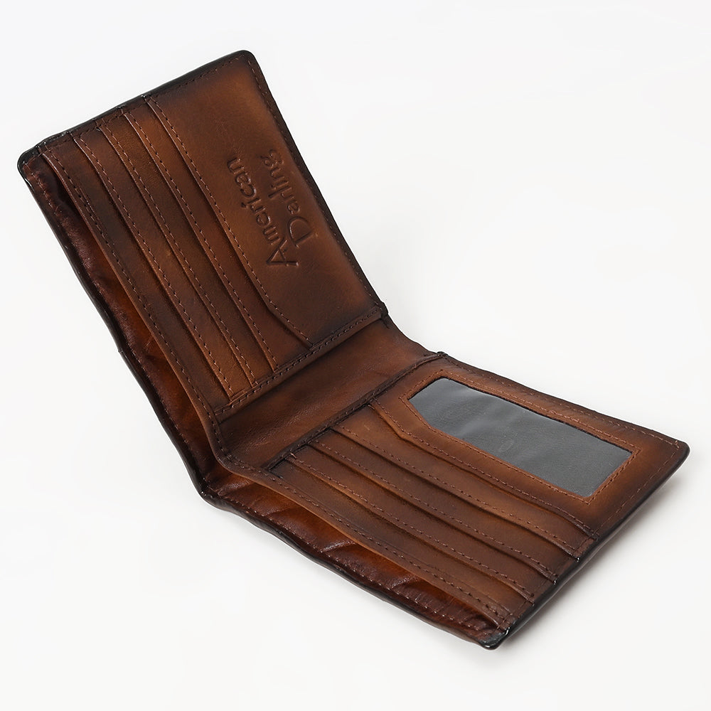 American Darling Wallet Western Genuine Leather Handcrafted Suede Pocket Bifold Wallet with Boot Stitched Design